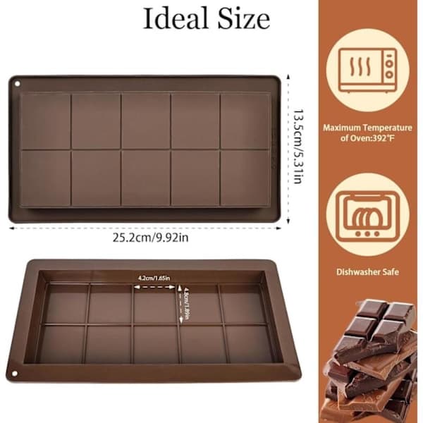 2 stk. Chokoladebageforme, Silikone Dubai Chokoladebageforme, Dyb Let-Slip Chokoladeforme, 10 Rum Non-Stick Slikforme (Brun)