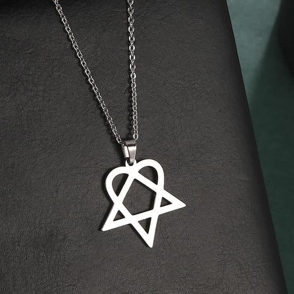 Klassisk Simpel Heartagram Stjerne Hjerte Rustfrit Stål Vedhæng Halskæde Smykker Silver 1 Pcs