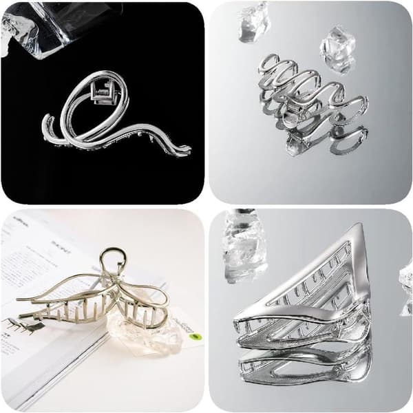 Sølv Hårklemmer til Kvinder Store Metal Håraccessories 4 Stykker til Tykt Hår
