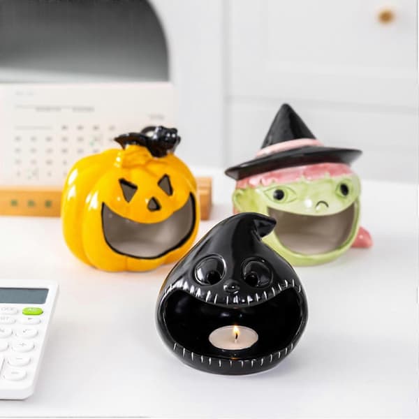 Halloween-lysestaker med festlig gresskardesign for borddekorasjon inne og ute