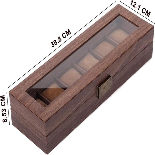 Urboks til 6 ure/display/æske/opbevaring til ure i PU og træ med mønstret glas