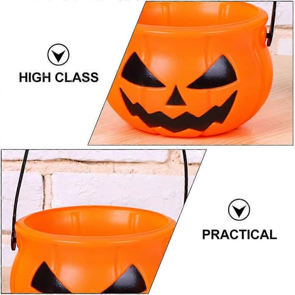 Oransje Halloween-godteribøtte som dekorasjon, 5 stk. plastbøtter
