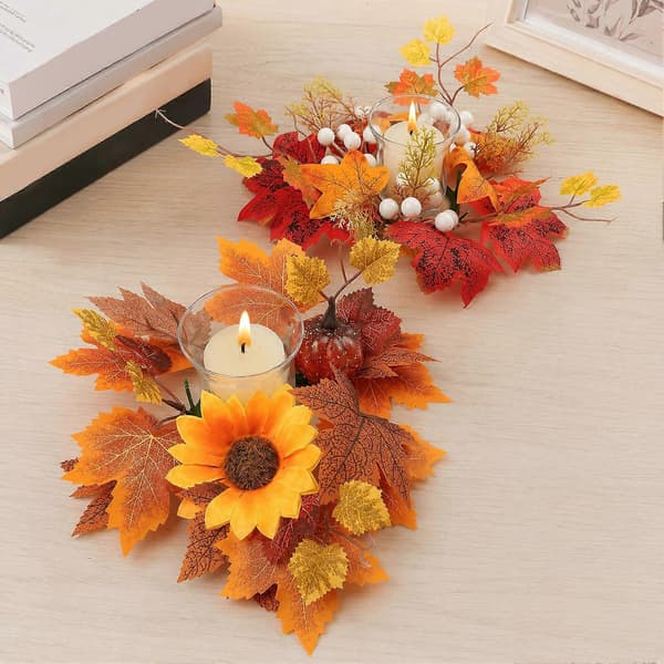 Lønneblad-lysestakering - for borddekorasjon til Thanksgiving og Halloween B