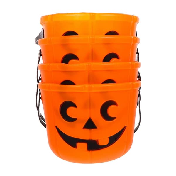 Oransje Halloween-gresskarbøtter til oppbevaring, 4 stk. bærbare godteribeholdere for barn