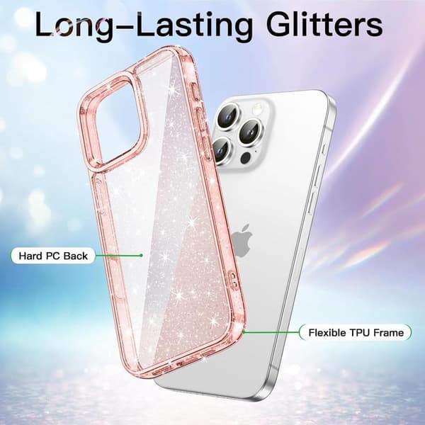 Glitteretui til iPhone 16 Pro MAX 6,9 tommer, Stødsikkert Bling Sparkle-etui, Sødt Glitter til Piger og Kvinder