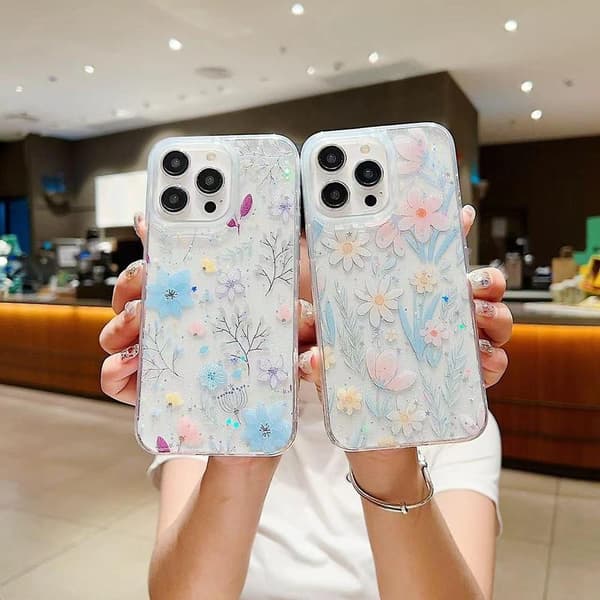 For iPhone 14 Pro Friskt Lite Blomstrete Mobilskall Dråpelim Beskyttende Deksel