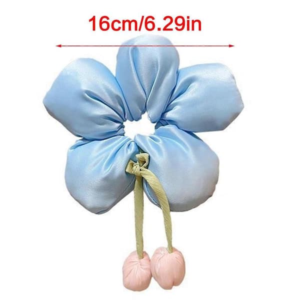 Blomsterformet scrunchie-hårstrikk for jenter, elastisk hårstrikk for barn, stoffsløyfer, hestehaleholder, barnetilbehør, rosa Blue