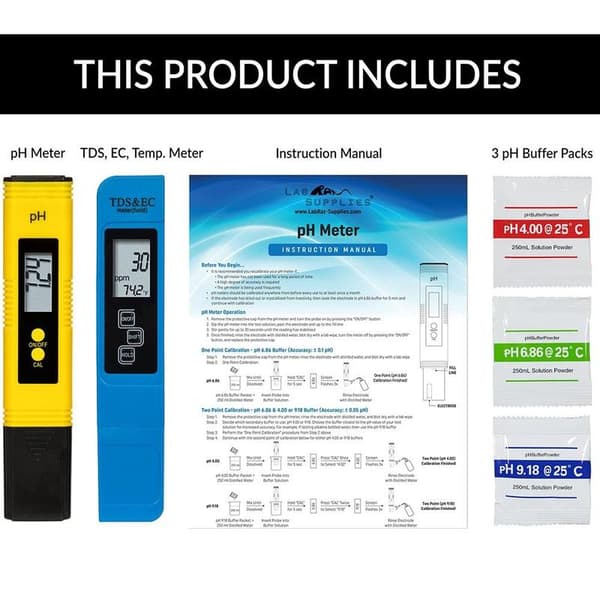 2-pakning pH- og TDS-måler Combo pH-måler og TDS, EC, Temperatur
