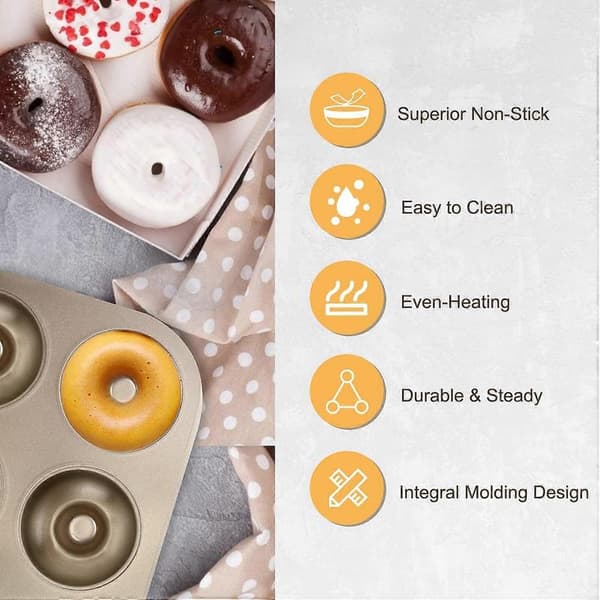 Donut Bageforme, Non-stick 6 Huls Pande gold 10.4*7.2*1.7 inches
