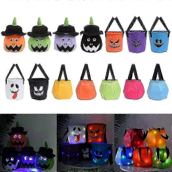 Lysende Halloween-dekorasjon LED-gresskarlykt-kurv festivalgave til barn