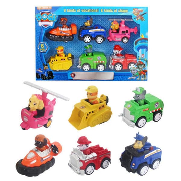6 stk Paw Patrol Hvalpe Actionfigurer Træk-Tilbage Biler Legetøj