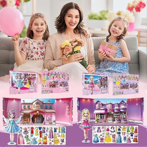2-pack magnetisk pappersdocka med kläder 19x26 cm för kreativ låtsaslek för barn Mixed