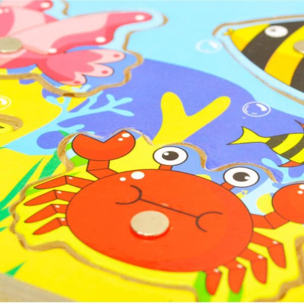 Träfiskspel - Magnetiska fiskepussel med siffror J