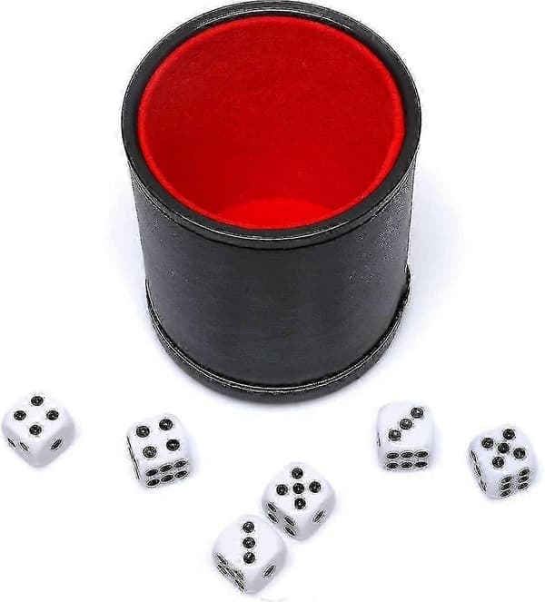 Terningkopp i kunstskinn med fløyelsinteriør, lydløs, for Liars Dice brettspill