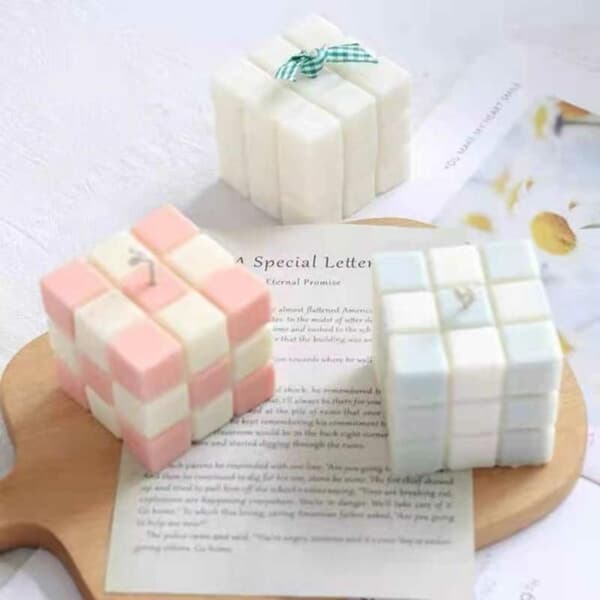 Silikon Lysform Stearinlys DIY 6 stk Kuber Rubiks hvit