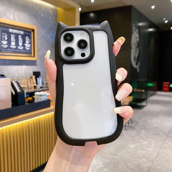 Søde Katteører Gennemsigtigt Telefoncover Kompatibelt med iPhone-cover (Sort, til iPhone 16 Pro)