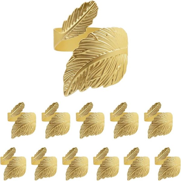 Servettringar i form av löv, 12-pack, guld D