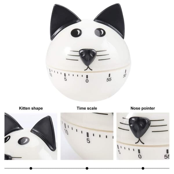 Katt Kökstimer 60 Minuter Mekanisk 3D Visuell Timer Djur Alarm Klocktimer Kökstimer för Klassrum Matlagning Mekanisk Äggklocka
