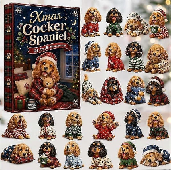 Cocker Spaniel Have-tema Julekalender Blind Box Ornament, PVC Akryl, Semi-håndlavet, Moderne Minimalistisk Stil, Størrelser A-D, Flad/3D Farve bp A 3D version