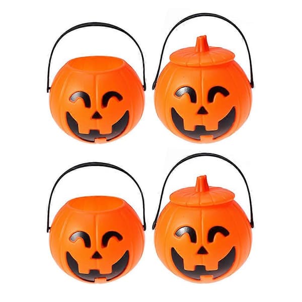Orange græskar-spand i plast til fest, 6 stk. Halloween slikbeholdere