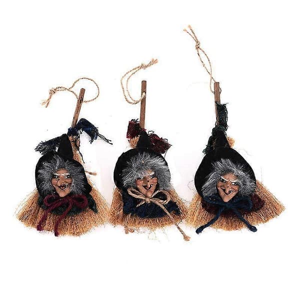 Set med 3 Halloween Dekorationstillbehör Häxkvast Hänge
