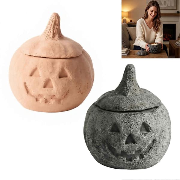 Ljusstake i harts formad som pumpa – Halloween-prydnad för skrivbordet Grey