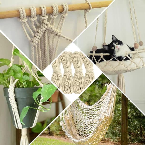 Makramérep, tjockt rep, stort flätat bomullsrep, 8 mm x 20 m beige