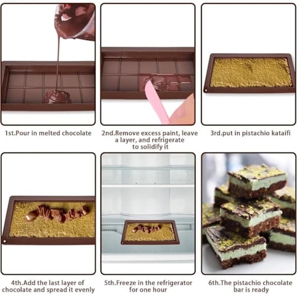 2 stk. Chokoladebageforme, Silikone Dubai Chokoladebageforme, Dyb Let-Slip Chokoladeforme, 10 Rum Non-Stick Slikforme (Brun)