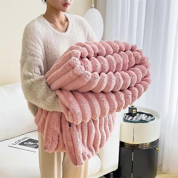 Bekvem teppe, fluffy ullteppe, sofateppe, sengeteppe, benketeppe, stripete mønster, varmt og mykt, rosa, 150*200 cm