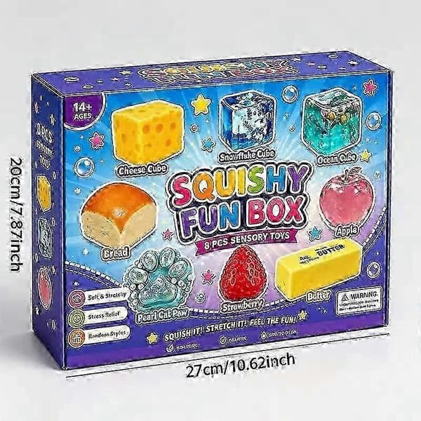 8 stk. sæt Squishy Box Bløde Langsomt Stigende Klemme Fidget Legetøj