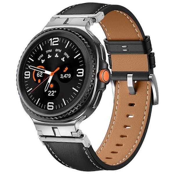 Urrem til Samsung Galaxy Watch8 44mm / 40mm / Watch8 Classic 46mm Metalforbindelse Ægte Læderrem Sort