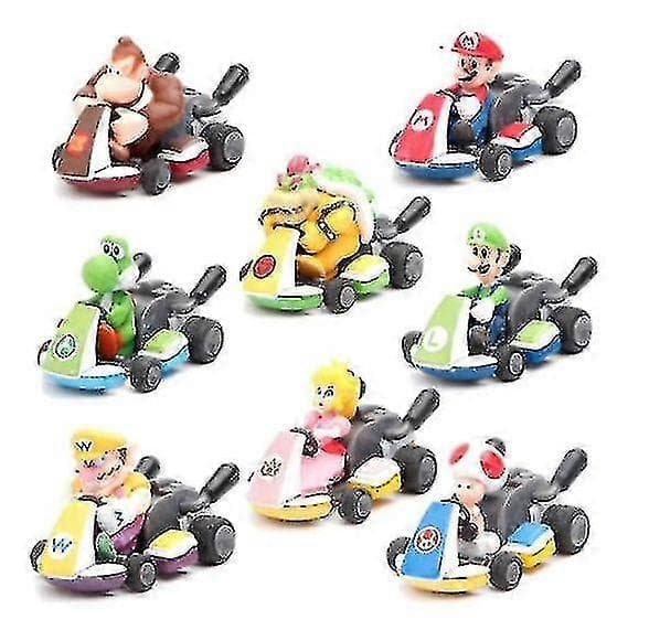8 kpl Super Mario Kart Vedettävä Auto Luigi Toad Bowser Prinsessa Hahmo Lelu Lapsille