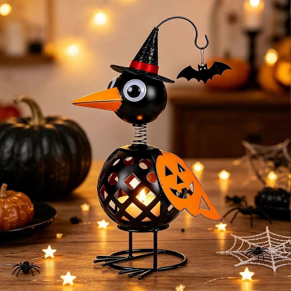 Kråkepynt i smijern - Gresskar-lysestake for Halloween-dekorasjon A