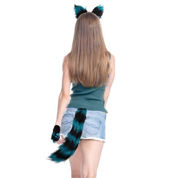 3-delt sæt med katteører, hale og potehandsker til Halloween