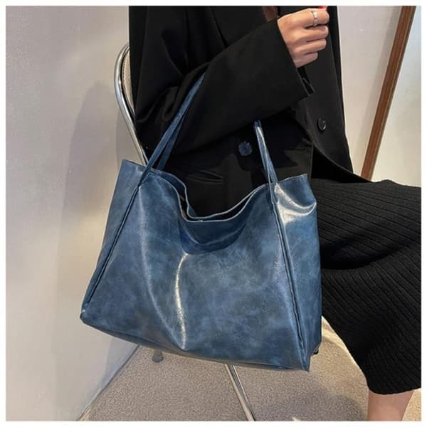 Vintage Handväska PU Läder väska blå blue