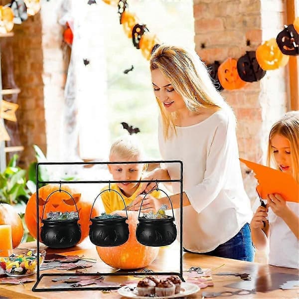 3 stk. Halloween heksegryte godteriskål, serveringsboller med stativ og 3 kroker
