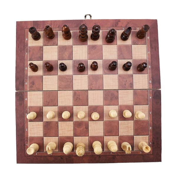 2X 3 i 1 Trä Internationellt Schackset Brädspel Resespel Schack Backgammon Dam Underhållning Brown