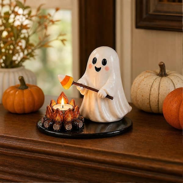 Halloween Campfire telysholder med harpiksmateriale for borddekor og nattlys