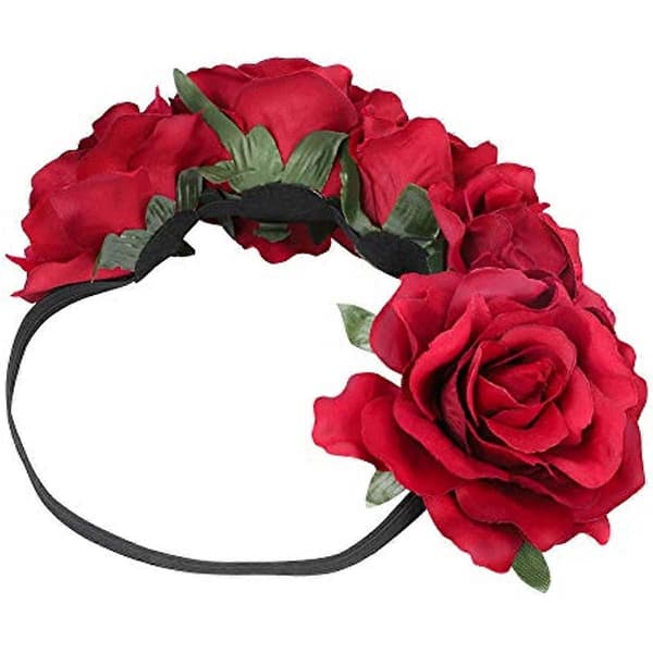 Roseblomstkrans Hodekrans Bryllup Blomsterhodebånd Boho Hodeplagg Hodebekledning Halloween Brudekostyme Tilbehør Karneval for Gotisk Fest Beige