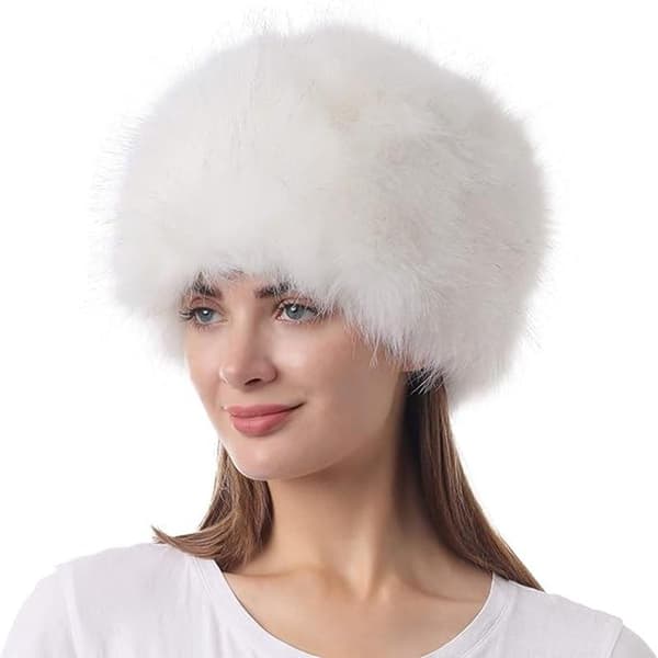 Faux Fur Hatt för Kvinnor Vinter Stretch Cossack Rysk Stil Vit Varm Mössa white