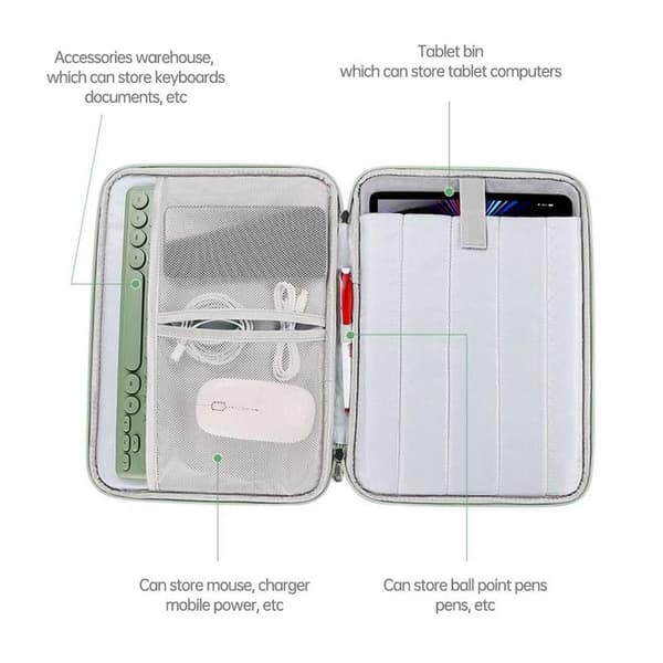 Tabletfodral Beskyttelsesetui USB-kabel Oppbevaring for iPad Lysgrå Light Grey For 9.7-11 inch