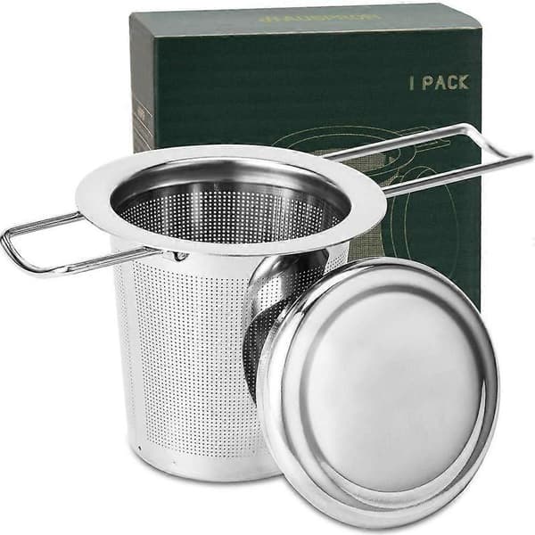 Te-infuser, 304 rustfrit stål te-si med låg og foldbart håndtag, tefilter til tekander, kopper og krus til brygning af løse blade, 1 stk.