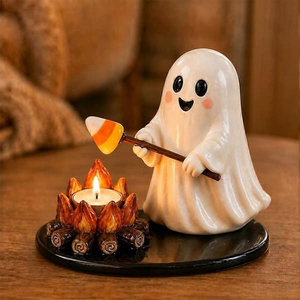 Halloween Campfire telysholder med harpiksmateriale for borddekor og nattlys