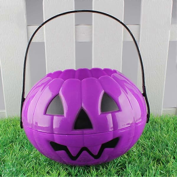 Sammenleggbar og avtakbar gresskarbøtte for Halloween-dekorasjon (Lilla)