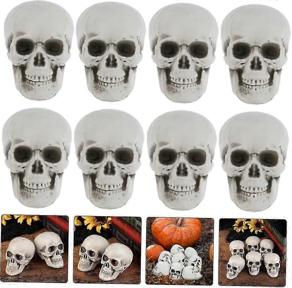 Simuleret kranie-dekoration - 8 stk. mini plastik Halloween-sæt