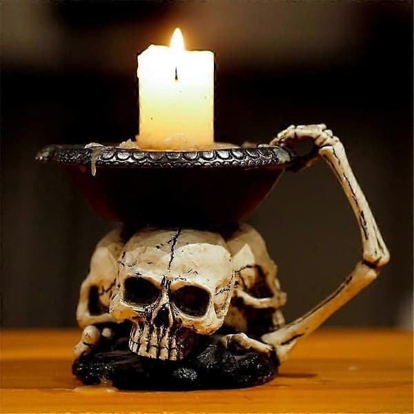 Triples spøkelseshode-lysestake for Halloween-dekorasjon i gangen og på bordet A