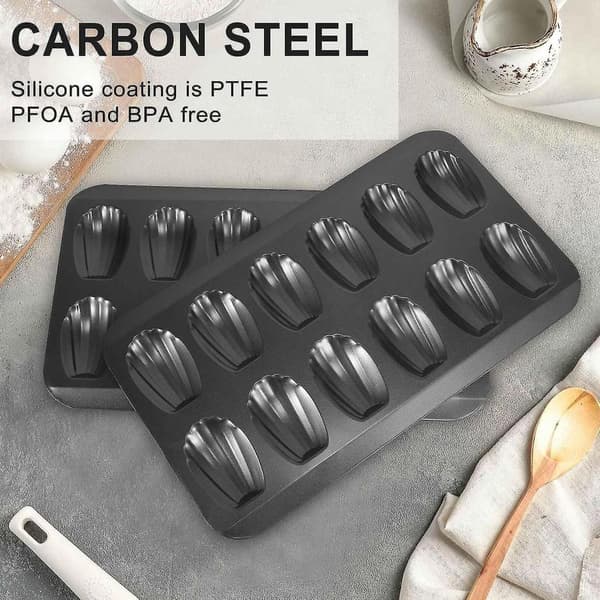 2-pak Non-Stick Madeleineform, Bageform 12 med Kagebageplade Chokolade Non-Stick Bageplade, Bruges til Ovnbagning Sort