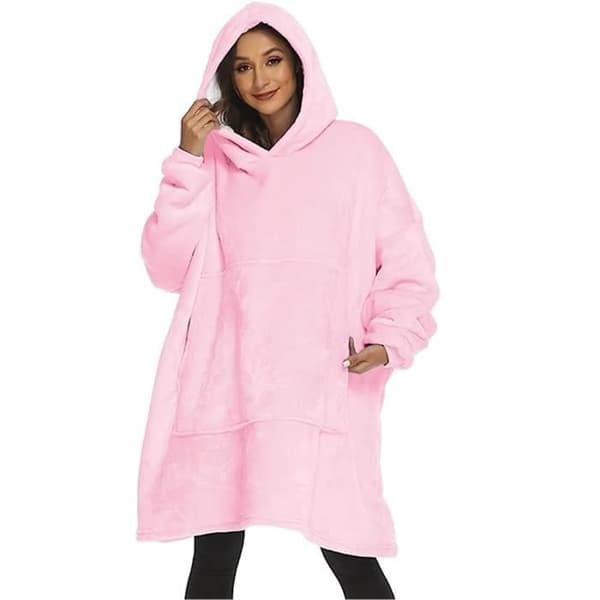 Langærmet Pullover Tæppe med Hætte og Lomme, FREOSEN - Pink