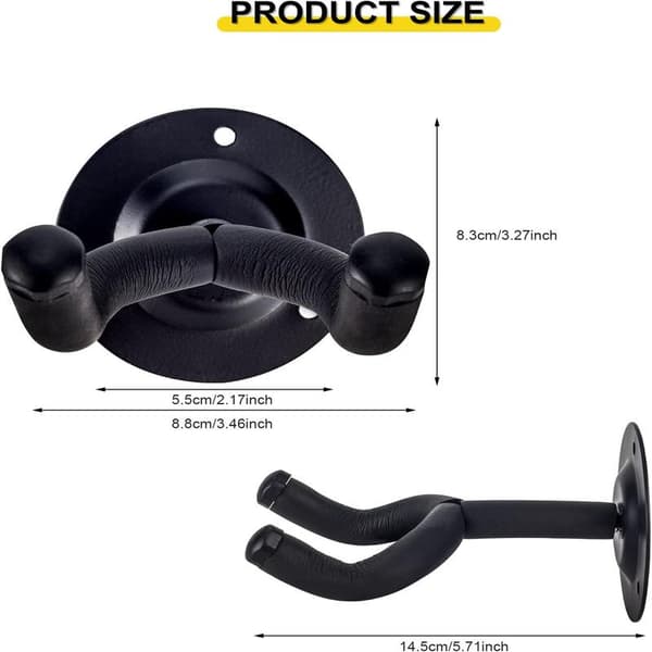 2-PACK Gitarrväggfäste, Svart Metall Väggmonterat Gitarrställ Hängare Hållare Ställ för Akustisk Elgitarr Bas Folkgitarr Ukulele Mandolin Banjo
