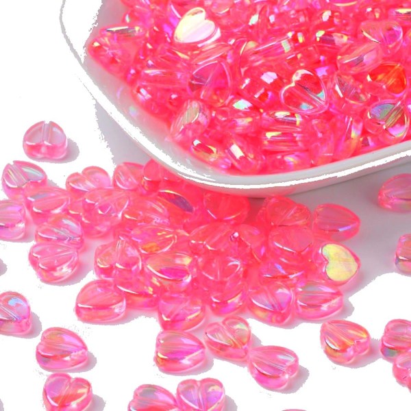 200 små söta akryl hjärtan stark rosa